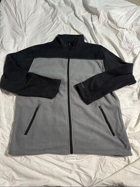 Lightweight Two-Tone Black and Gray Zip-Up Fleece Jacket